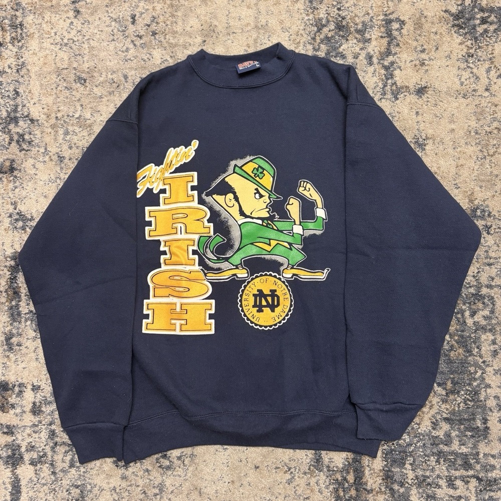 Vintage 90s Fighting Irish University Of Notre Dame Sweatshirt Sz L Made In USA